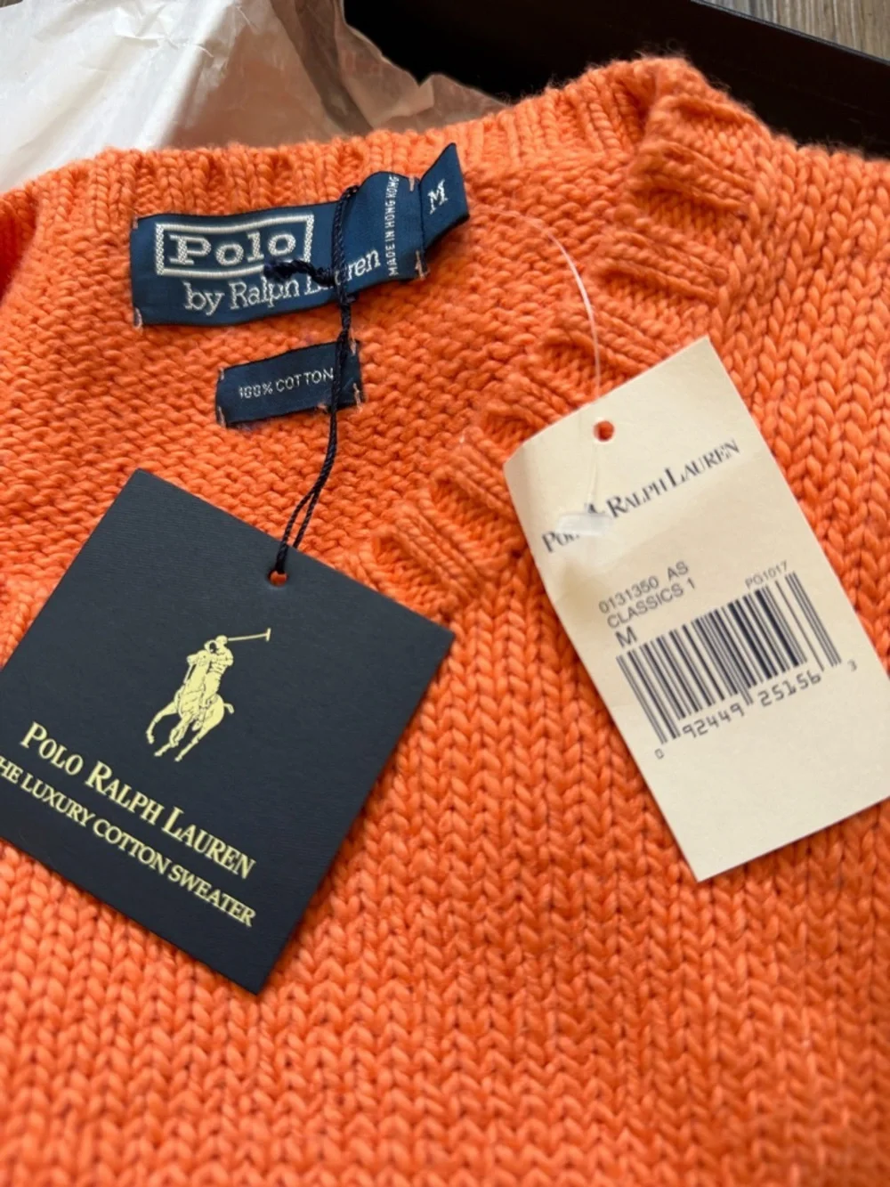 NWT Polo Ralph Lauren Orange Crewneck The Luxury Cotton Sweater Knit Casual M